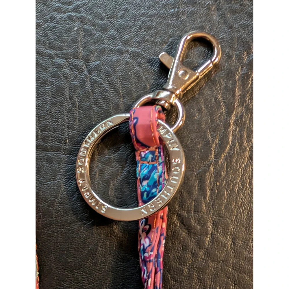 Simply Southern Pink Blue Floral Lanyard Key Ring Lobster Clasp